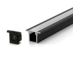 RECESSED WITH LIP SUPER SLIM ALUMINUM PROFILE 0809A WITH 2 ENDCAPS & PC COVER 10FT BLACK