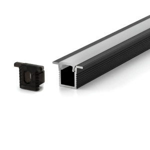 RECESSED WITH LIP SUPER SLIM ALUMINUM PROFILE 0809A WITH 2 ENDCAPS & PC COVER 10FT BLACK