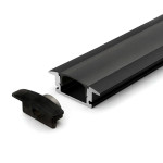 RECESSED ALUMINUM PROFILE 508 WITH 2 ENDCAP 3 CLIPS & PC COVER 10FT BLACK