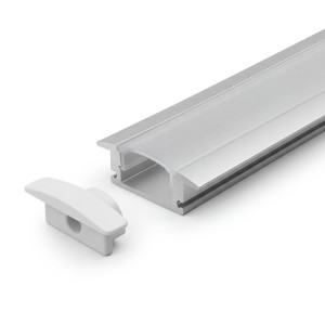 RECESSED ALUMINUM PROFILE 508 WITH 2 ENDCAP 3 CLIPS & PC COVER 10FT SILVER