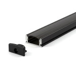 SURFACE MOUNTED ALUMINUM PROFILE 509 WITH 2 ENDCAPS 3 CLIPS & PC COVER 10FT BLACK