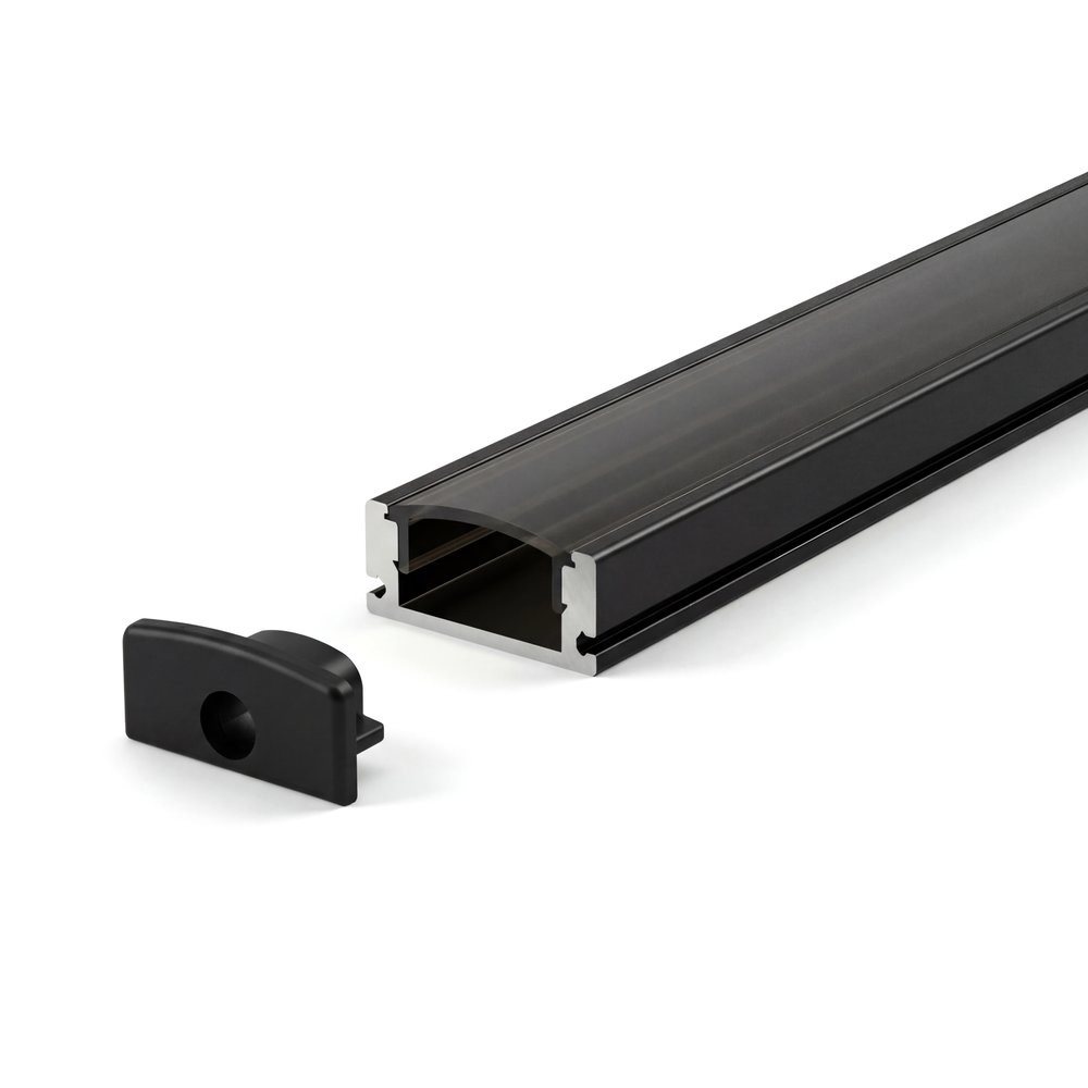 SURFACE MOUNTED ALUMINUM PROFILE 509 WITH 2 ENDCAPS 3 CLIPS & PC COVER 10FT BLACK
