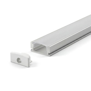 SURFACE MOUNTED ALUMINUM PROFILE 509 WITH 2 ENDCAPS 3 CLIPS & PC COVER 10FT SILVER