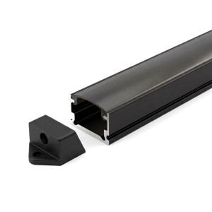 SURFACE MOUNTED/RECESSED ALUMINUM PROFILE 510 WITH 2 ENDCAPS & PC COVER 10FT BLACK