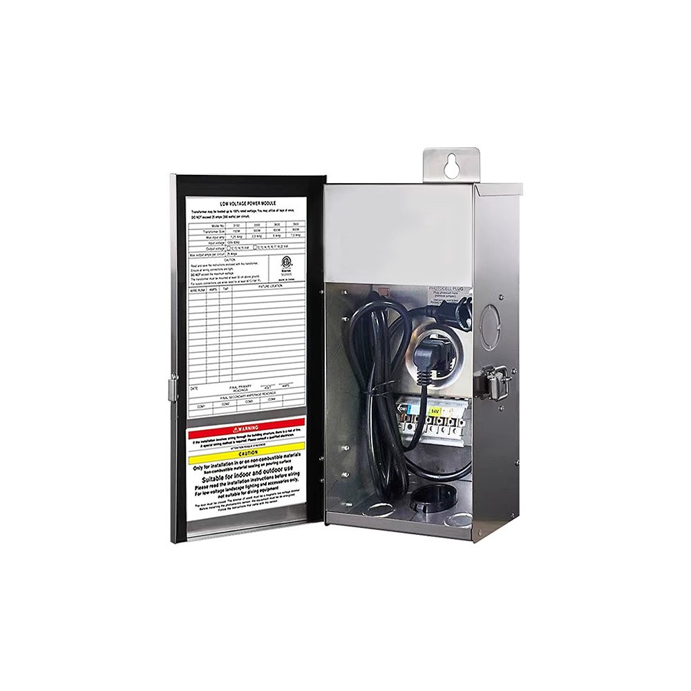 LED OUTDOOR LIGHT TRANSFORMER - 120V AC 60HZ INPUT - 12V OR 14V AC OUTPUT - 100W - 1RON HOUSING - 1IGH TEMPERATURE