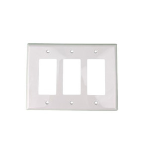 Decorator Mid Size Wallplate - 3 Gang- White - Plastic - 20/Box