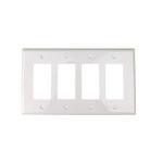 Decorator Mid Size Wallplate - 4 Gang- White - Plastic - 20/Box