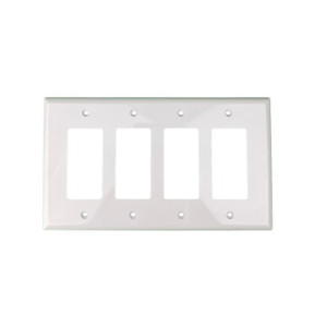 Decorator Mid Size Wallplate - 4 Gang- White - Plastic - 20/Box