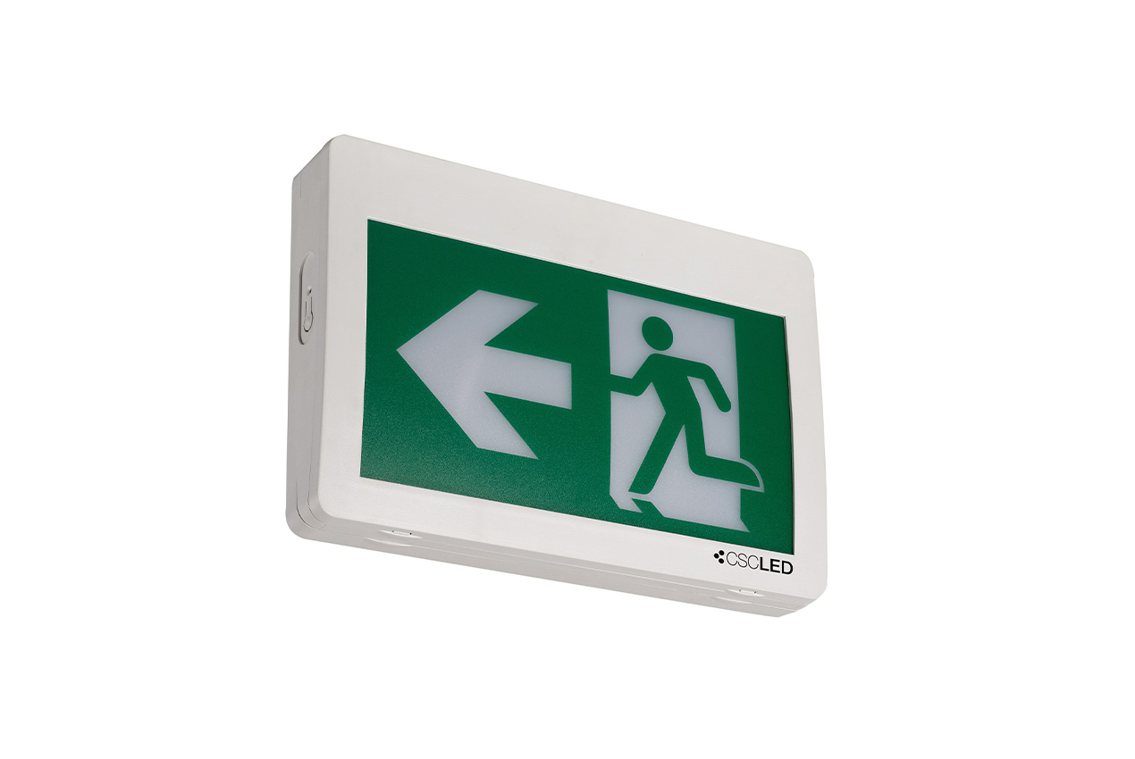 EML Emergency Lighting - Running Man Sign - 120-347V/6-24VDC - Thermoplastic - White - 5 Year Warranty