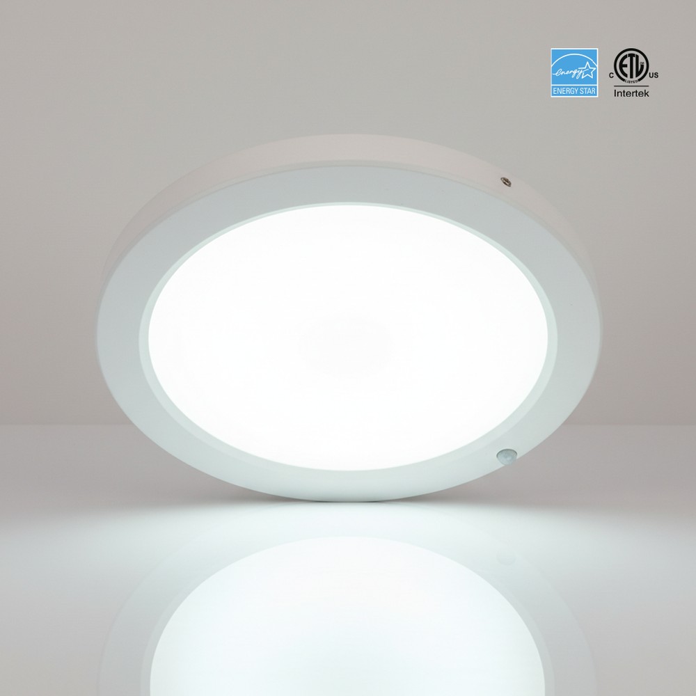 9 INCH LED FLUSH MOUNT WITH BUILT IN MOTION SENSOR.18W - 1500LUMENS - 5CCT - CRI80 - 120V TRIAC DIMMING
