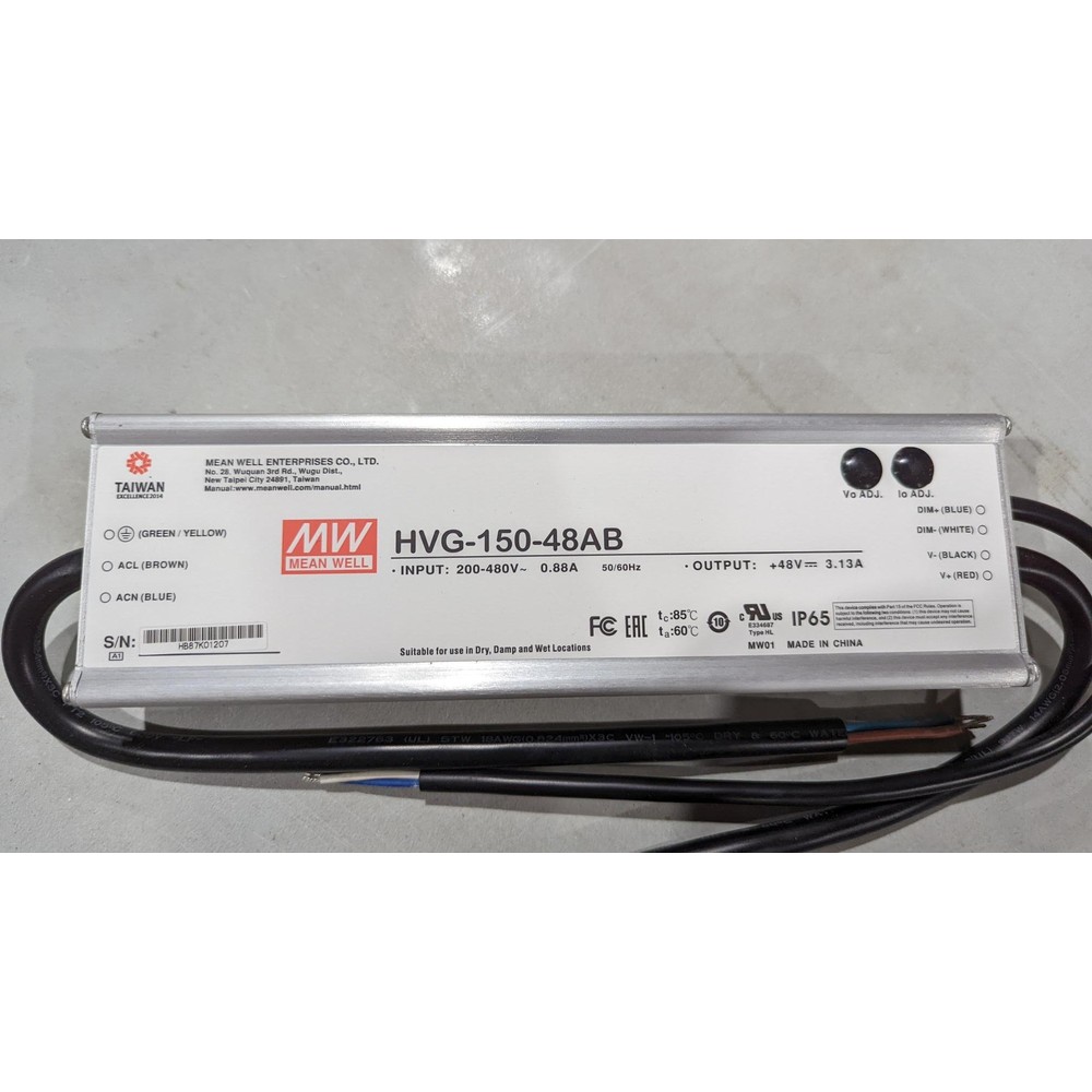 LED Driver Meanwell 200-480VAC 43-52VDC 150W 3.13A Dimmable 0-10VDC IP65