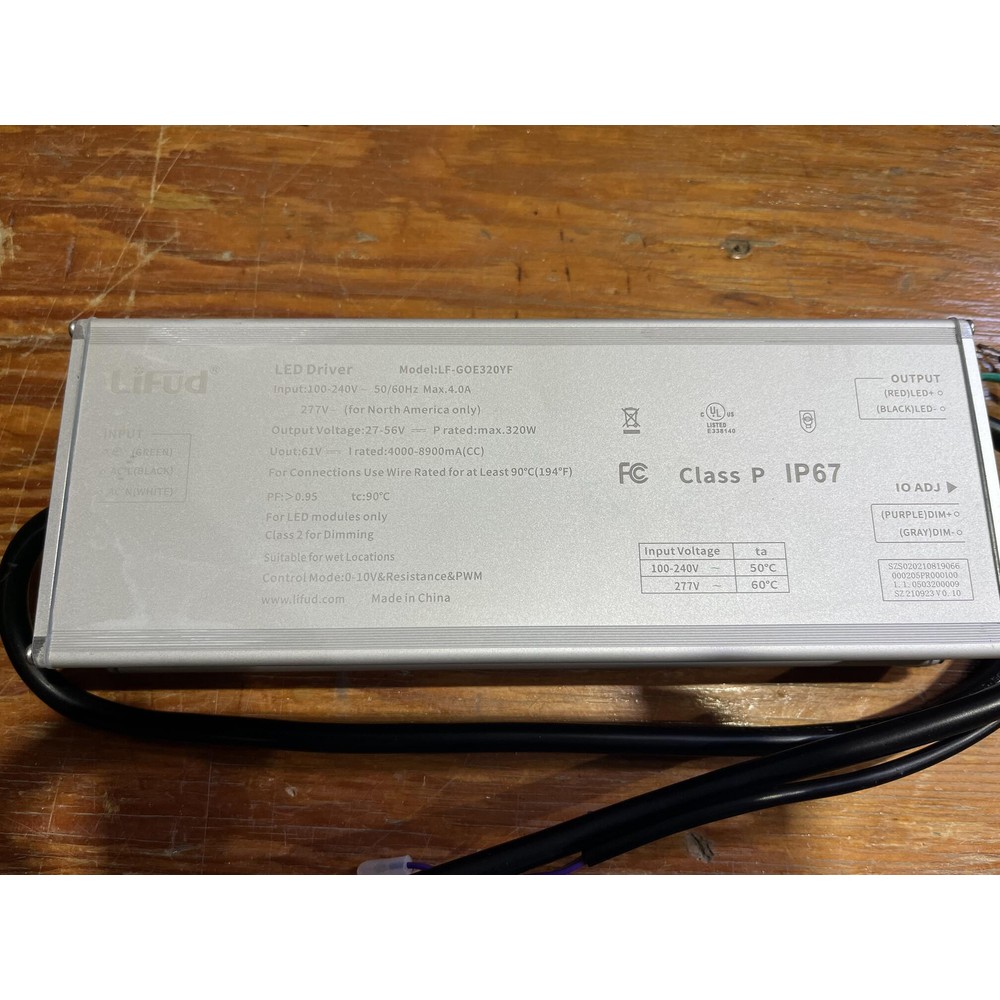 LED Driver Lifud 100-277VAC 27-56VDC 320W 8.90A Dim. 0-10VDC IP67