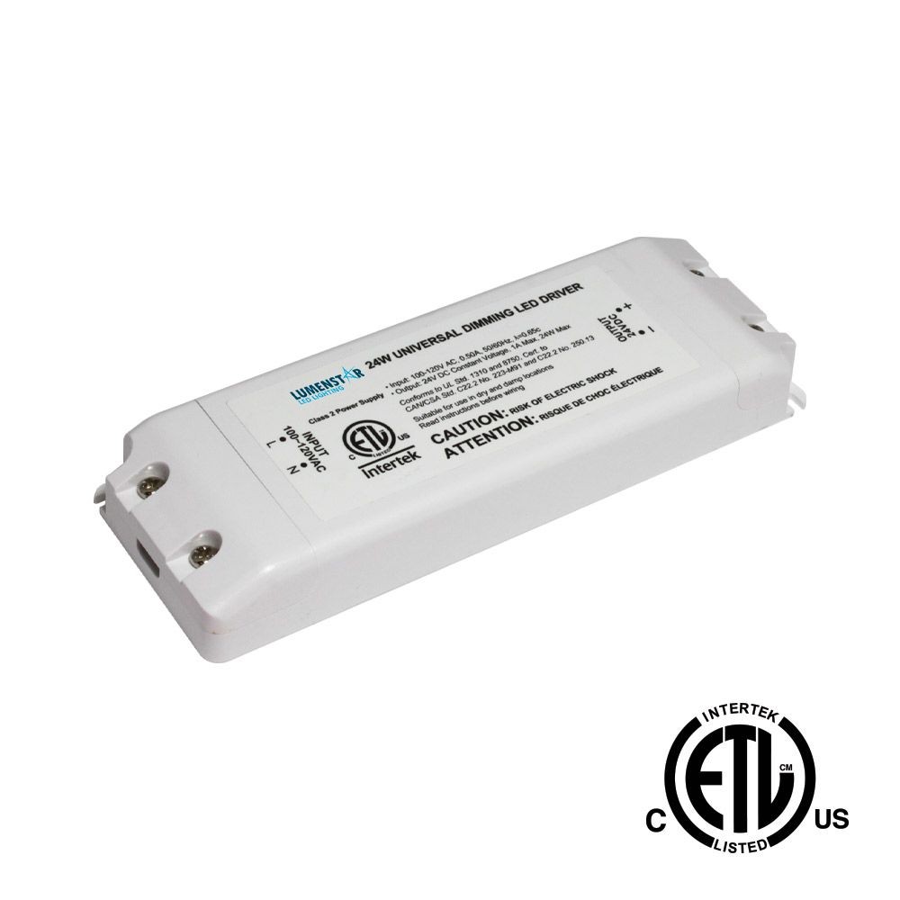 24W - 12V DIMMABLE POWER SUPPLY - CLASS 2 - 100 - 130V AC INPUT - 12V DC OUTPUT - DAMP LOCATION RATED - ETL APPROVED