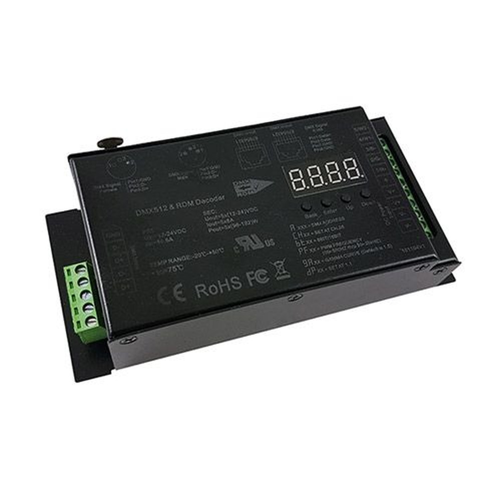 5 CHANNEL DIGITAL DMX DECODER - 12-24V DC INPUT - 8A PER CHANNEL - ON BOARD CONTROLS