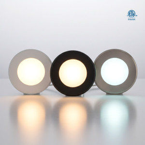 LUMINAIRE LED TYPE PUCK 3W - 240 LUMENS - IRC 90+ - 12V CC - DIMMABLE - BORDURE BLANCHE - USAGE INTÉRIEUR - 3CCT