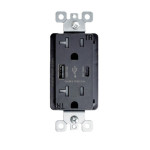 Outlet with A+C USB - 20 amp - 125V - Black - V2