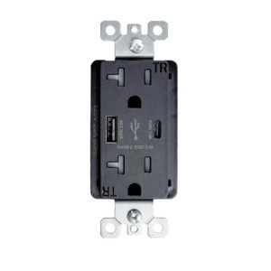 Outlet with A+C USB - 20 amp - 125V - Black - V2