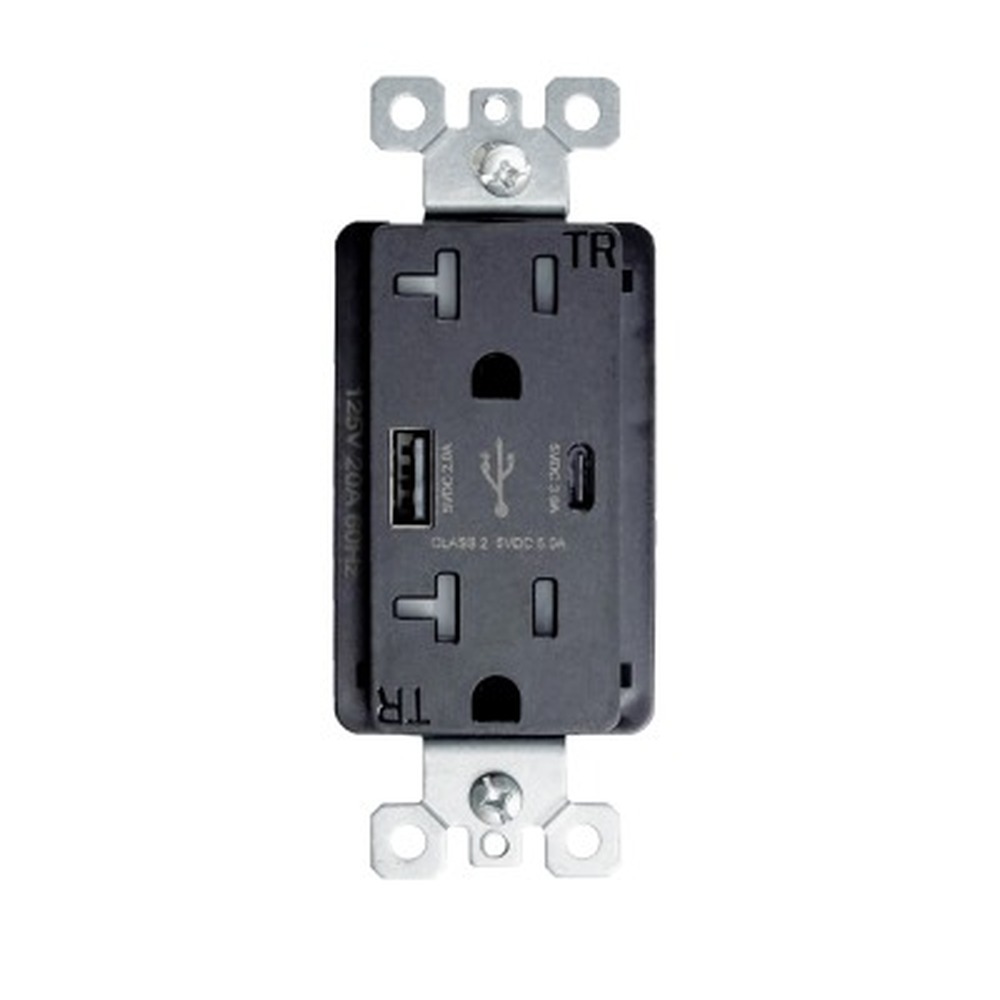 Outlet with A+C USB - 20 amp - 125V - Black - V2