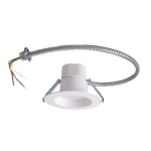RIGID CDR 4" DOWN LIGHT, WHITE REGRESSED TRIM, FLEX CABLE, 12W (980LM), CRI 90, SELECTABLE 30-35-40K, 120-347V, 0-10V DC DIM. ENERGY STAR