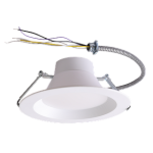 RIGID CDR, 10" DOWN LIGHT, WHITE REGRESSED TRIM, FLEX CABLE, SELECTABLE 30-35-40W (2700-3100-3700LM), CRI 90, SELECTABLE 30-35-40K, 120-347V, 0-10V DC DIM. ENERGY STAR
