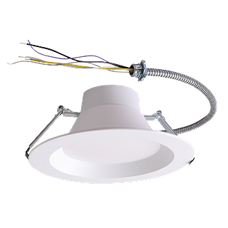 RIGID CDR, 10" DOWN LIGHT, WHITE REGRESSED TRIM, FLEX CABLE, SELECTABLE 30-35-40W (2700-3100-3700LM), CRI 90, SELECTABLE 30-35-40K, 120-347V, 0-10V DC DIM. ENERGY STAR