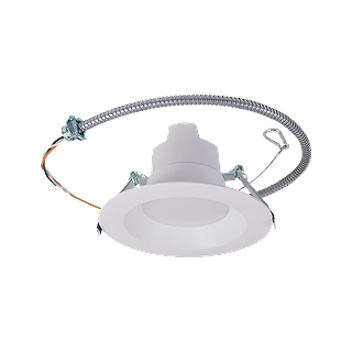 RIGID COMMERCIAL DOWNLIGHT CDR WITH 12V AUX, 4",WHITE REGRESSED TRIM, FLEXCABLE, SELECTABLE 8-7-6W (800-700-600LM), CRI 90, SELECTABLE 27-30-35-40-50K, 120-347V, 0-10V DIMMING, ENERGY STAR