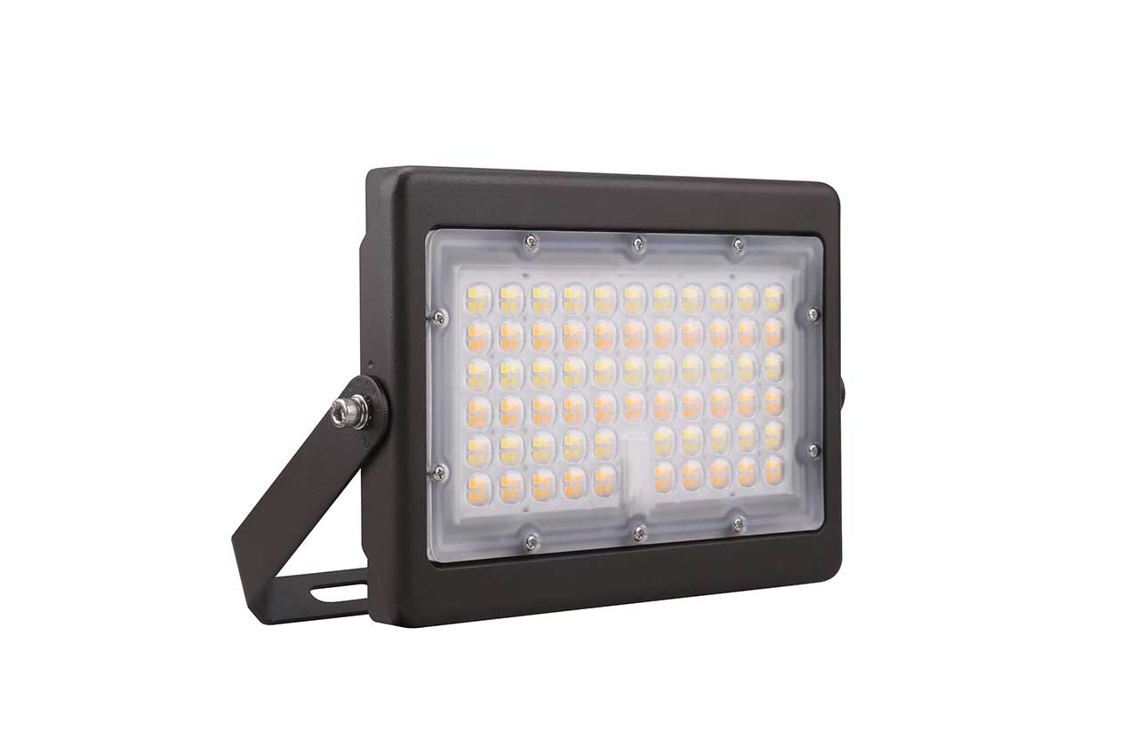 FLM02 Mini Flood Light, Flood/Area Lights, 55W/70W/80W, 3000K/4000K/5000K, 120-347V, Bronze, DLC S-YMB16N, 10 Year Warranty