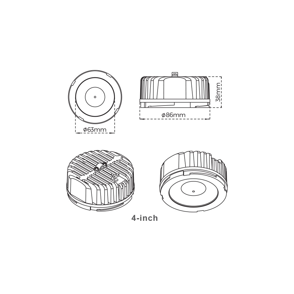 4-INCH MODULAR LED DOWNLIGHT, 12W, 5CCT(2700K-3000K-3500K-4000K-5000K), BEAM ANGEL 40° CRI>90, 1100 LM, CUT OUT 4 1/4 INCH
TRIAC DIMMABLE DRIVER, FT4 WIRE, SUITABLE FOR WET LOCATIONS