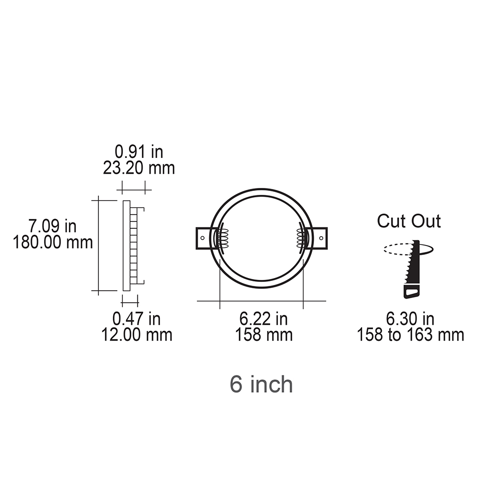 6 INCHES SMD DOWNLIGHTS 12W, 90-130 V AC, IP20 1060LM 5CCT,1060 LM, 120°, CRI>85, WHITE,5 YEARS WARRANTY,
(CUT OUT158~163MM)