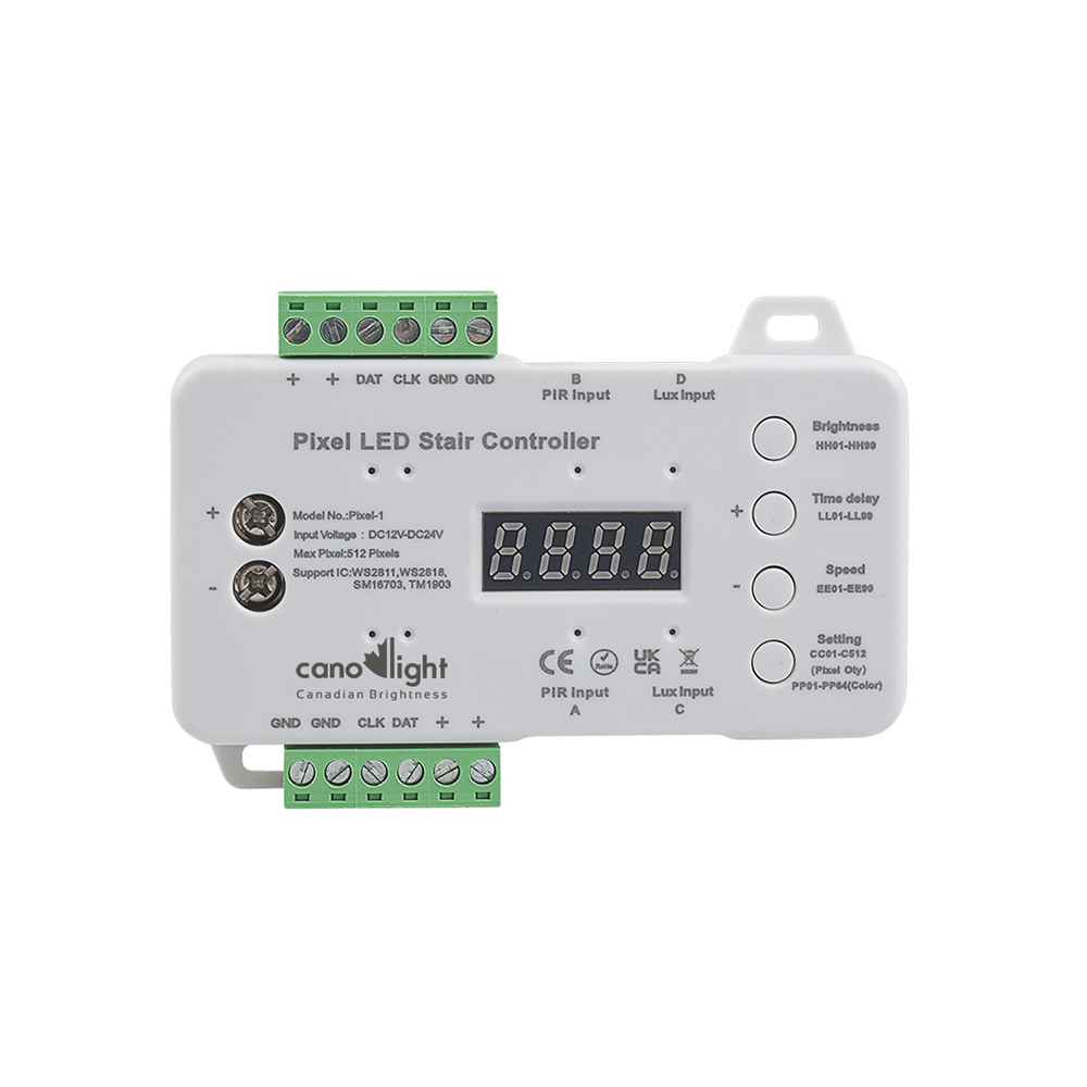 HANDRAIL CONTROLLER FOR SINGLE COLOR CHASABLE STRIP LIGHT DC12-24V MAX PIXEL QUANTITY 512PCS SUITABLE FOR SINGLE COLOR DIGITAL STRIP LIGHT 3 YEARS WARRANTY