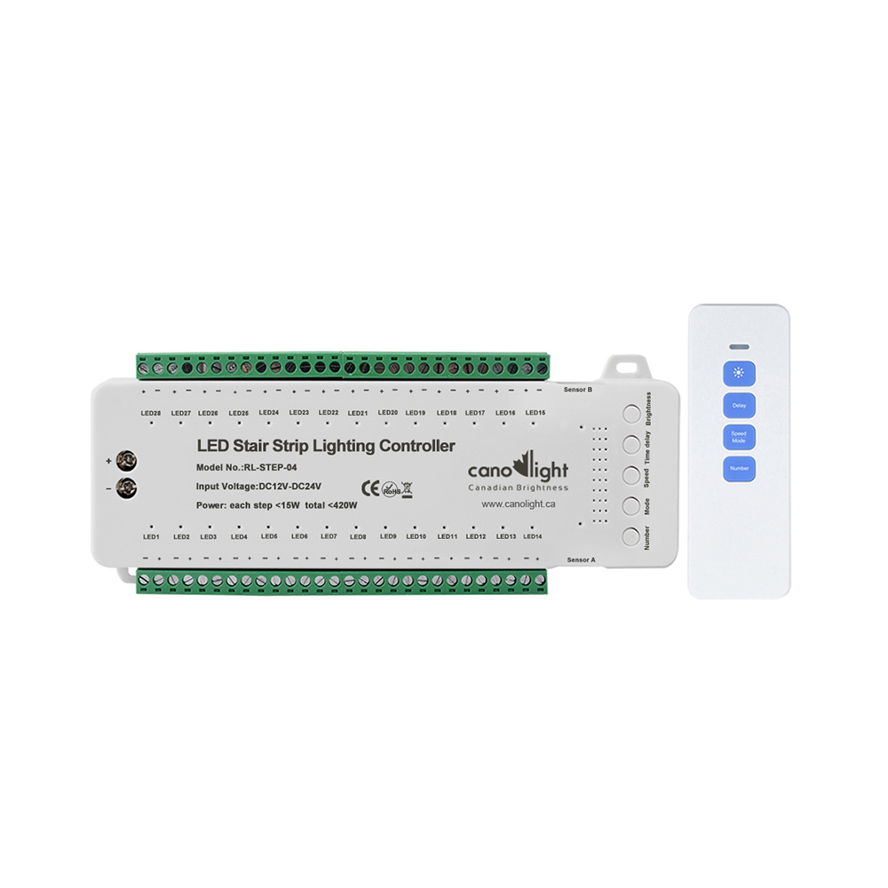 STEP SENSOR CONTROLLER WITH REMOTE CONTROLLER DC12V-24V INPUT 28 CHANNELS MAX 420W WHITE COLOR SUITABLE FOR LED SINGLE CCT,STRIP LIGHTS 3 YEARS WARRANTY