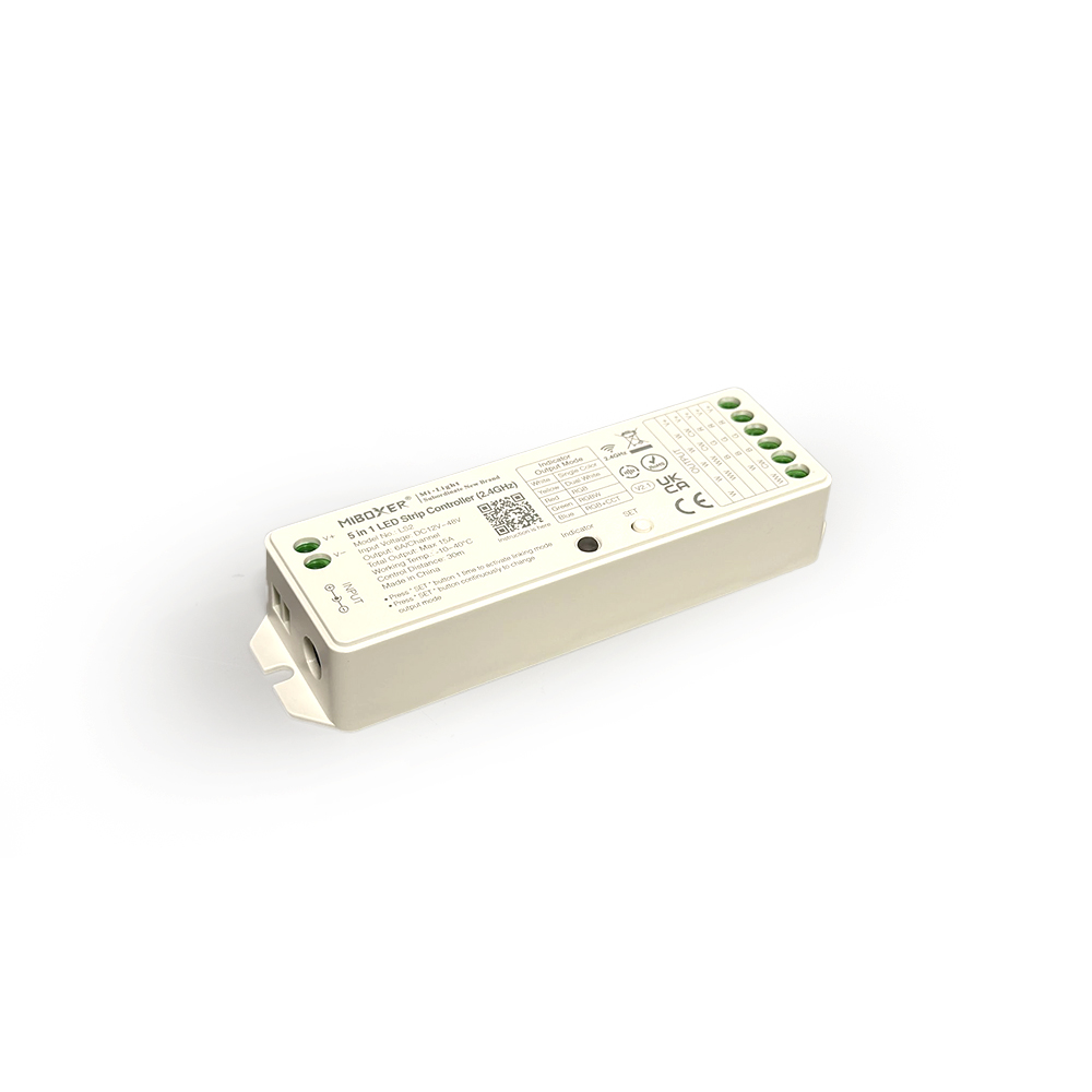 RF2.4GHZ SINGLE COLOR 3CCT RGB|RGBW|RGBCW 5 IN 1 CONTROLLER LOW VOLTAGE 6A/ CHANNEL TOTAL OUTPUT 15A