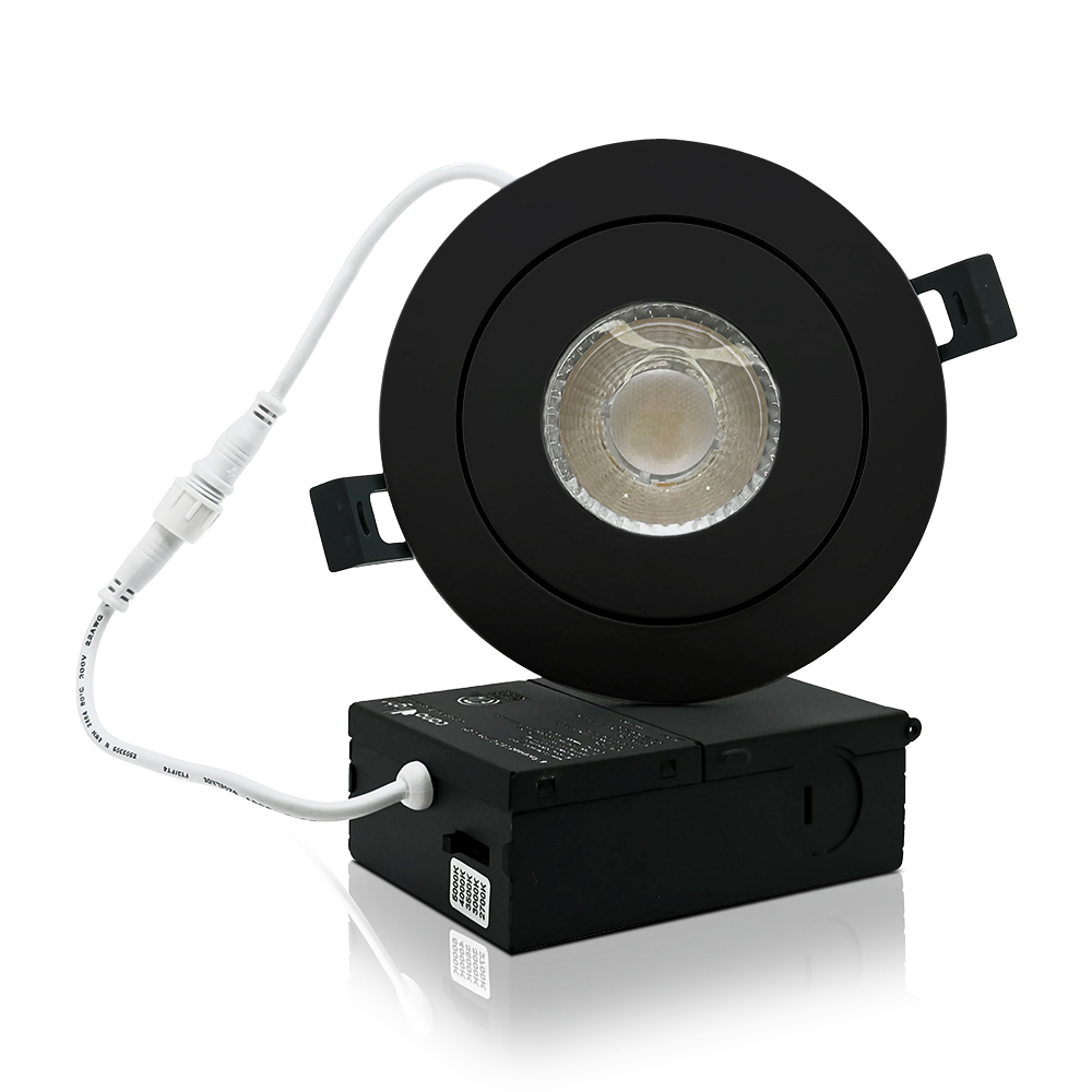 3.5 INCHES RECESSED LED GIMBAL MULTI DIRECTION 8W ,90-130 V AC, WET LOCATION IC-RATED,  830 LM, CRI>85, 5CCT, DIMMABLE ,FT4WIRE,40°, 5 YEARS WARRANTY, BLACK