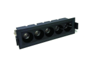LED RECESSED LINEAR BLADE LIGHT 5 HEADS 120VAC 10W BEAM ANGLE 38° 600LM CRI>90 PF>0.9 DAMP LOCATION 4000K BLACK BODY BLACK REFLECTOR