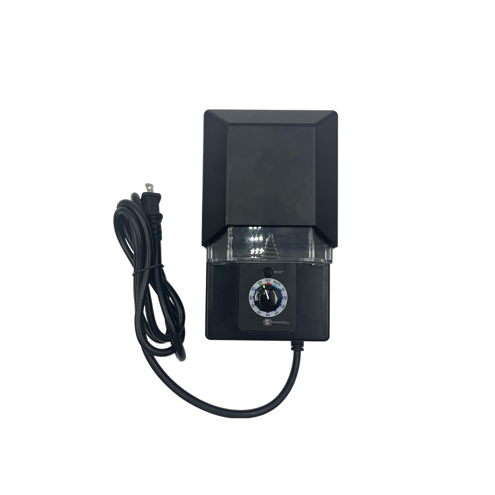LED OUTDOOR LIGHT TRANSFORMER,120V AC 60HZ INPUT,12V&15V AC DOUBLE CHANNEL OUTPUT 200W PC HOUSING HIGH TEMPERATURE ALUMINUM CORE BLACK COLOR BUILT-IN PHOTOCELL AND TIMER 190*110*113.5MM