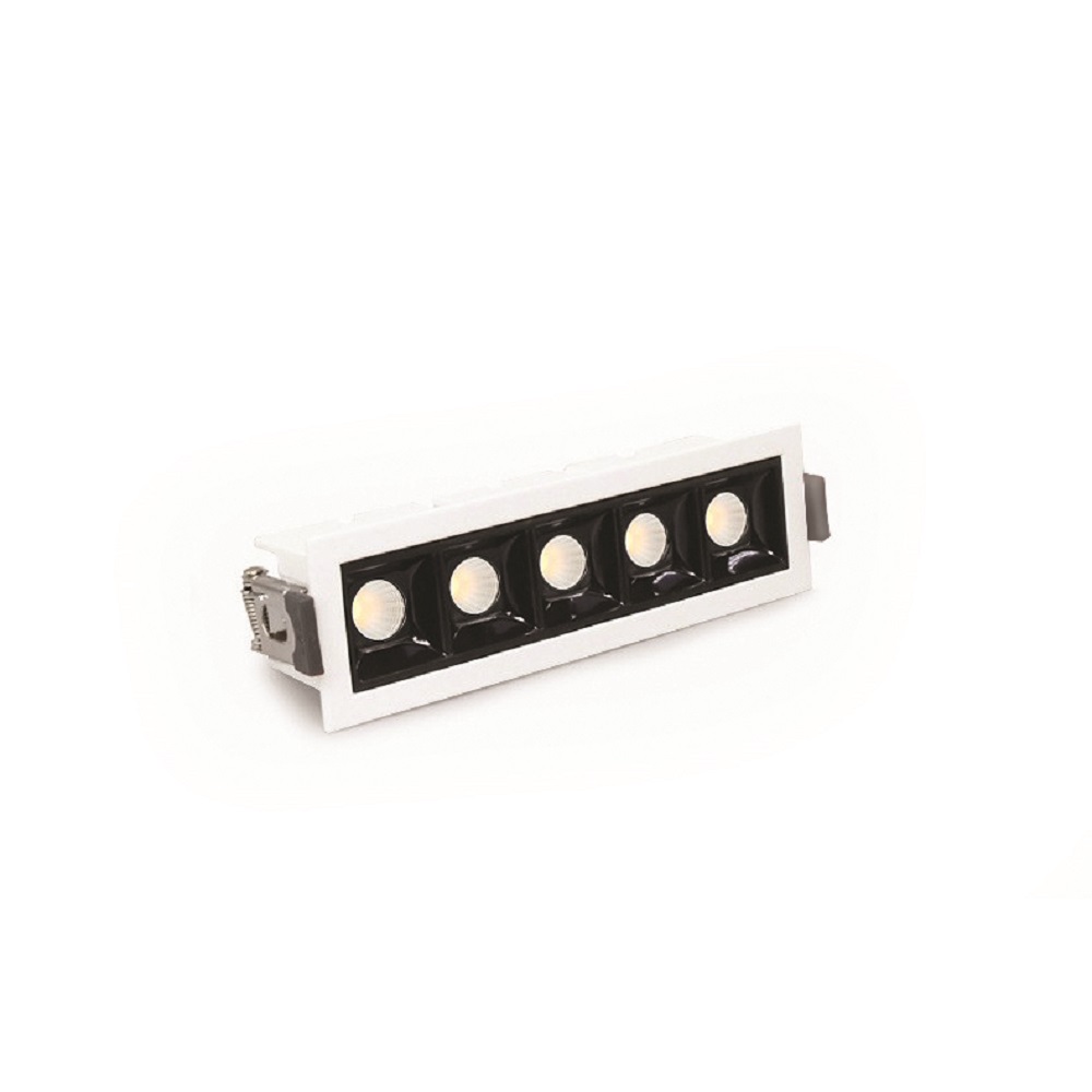 LED RECESSED LINEAR BLADE LIGHT 5 HEADS ,120VAC ,10W, 38°, 600 LM, CRI>90, PF>0.9, DAMP LOCATION ,3000K, WHITE BODY WHITE REFLECTOR,5 YEARS WARRANTY