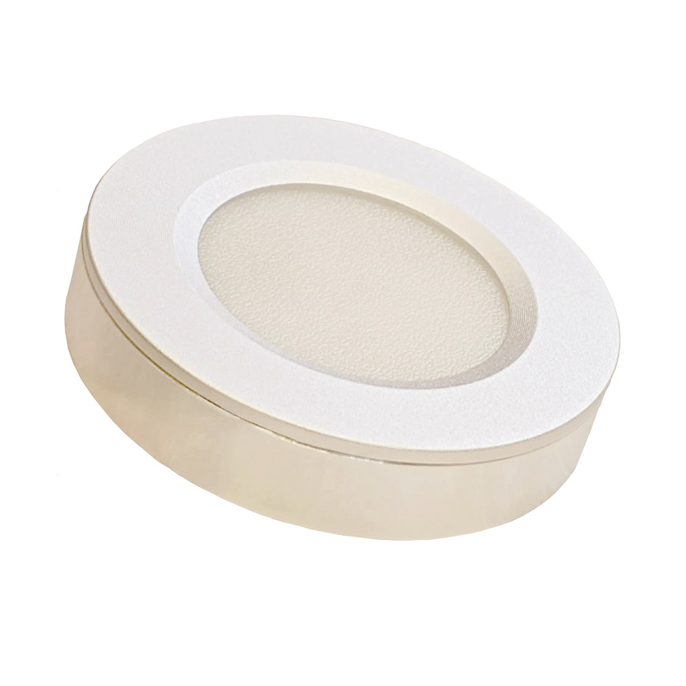 LED PUCK LIGHT 3W, 24V DC, 3CCT, 220 LM CRI>80 , DIMMABLE ALUMINUM RING AND HOUSING 69X15.5 CUTTING SIZE MATT WHITE 
CETL CERTIFICATE 3 YEARS WARRANTY,WHITE