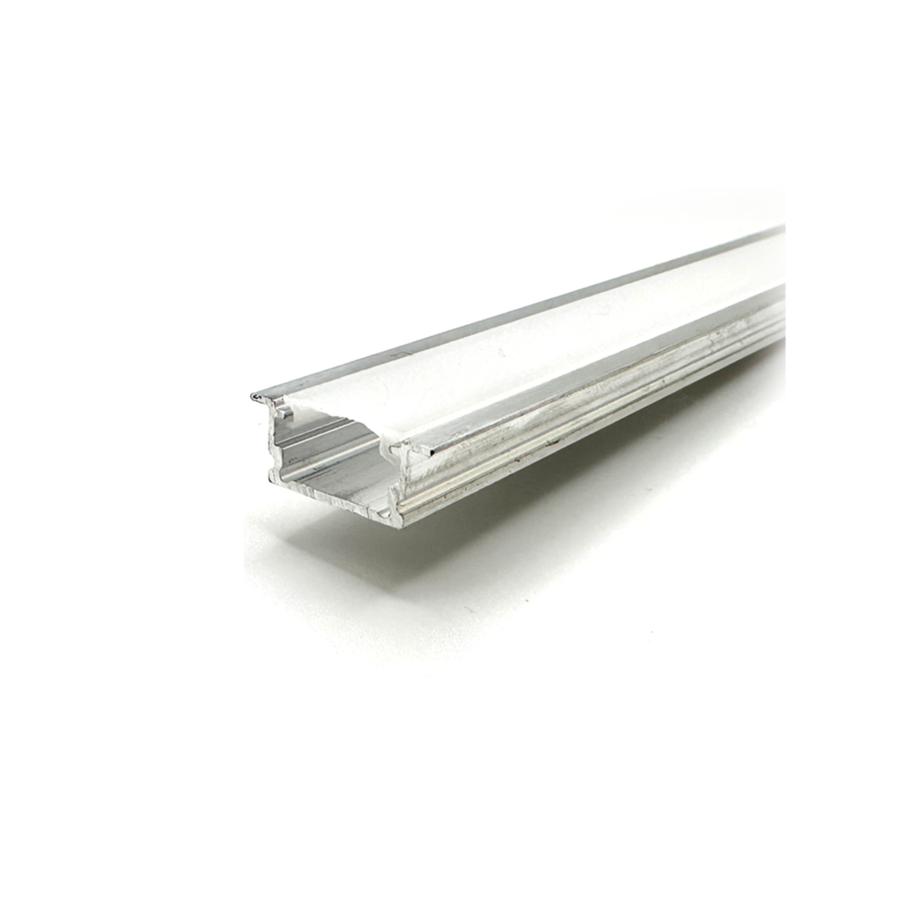 RECESSED ALUMINUM PROFILE 510A WITH 2 ENDCAPS & 3 CLIPS AND PC COVER 10FT, SILVER