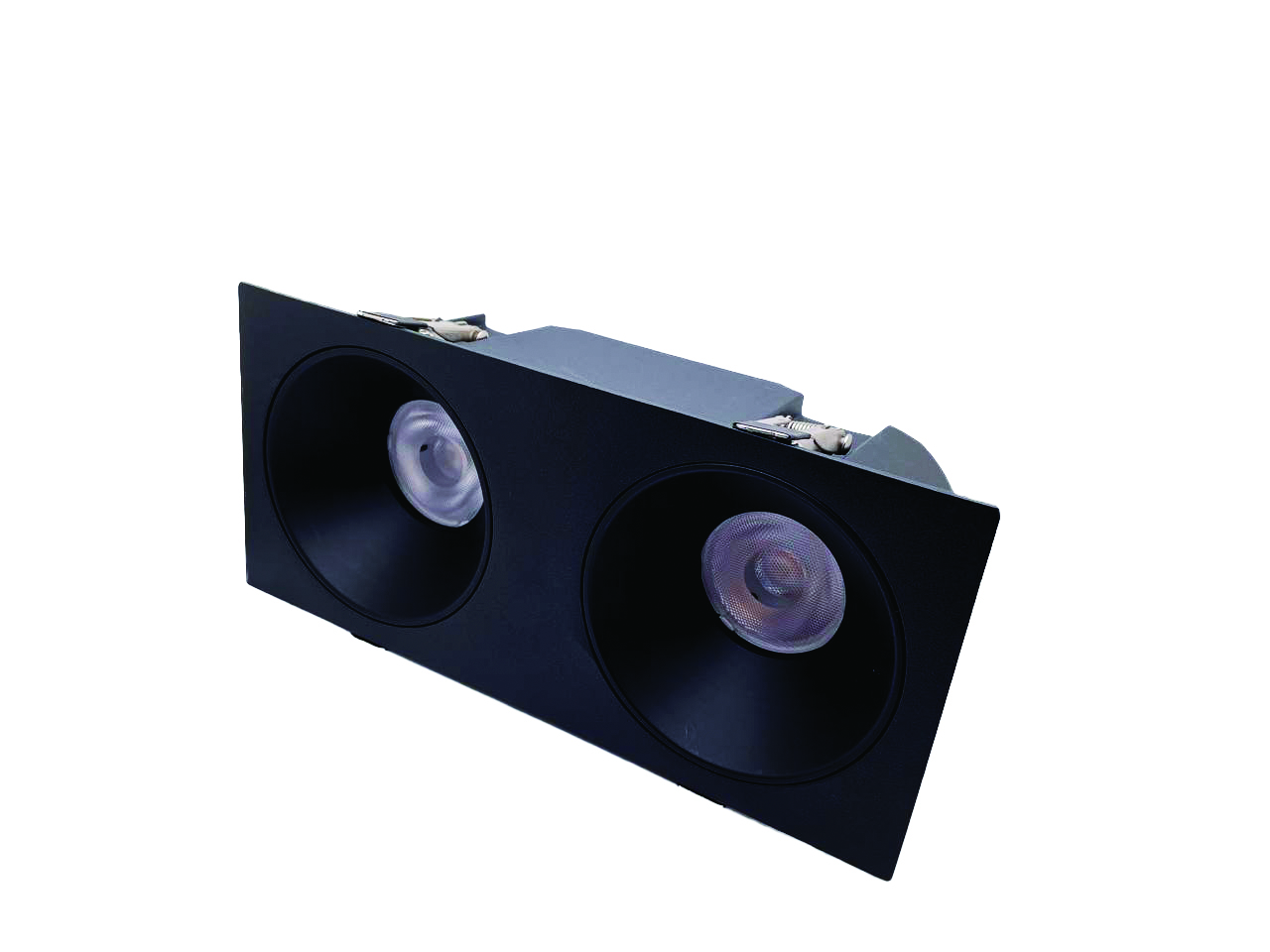 ANTI-GLARE RECESSED TWO HEADS DOWNLIGHT 120VAC 30W 2100LM BEAM ANGLE 36° 4000K CRI>90 PF>0.9 DAMP LOCATION BLACK BODY BLACK REFLECTOR