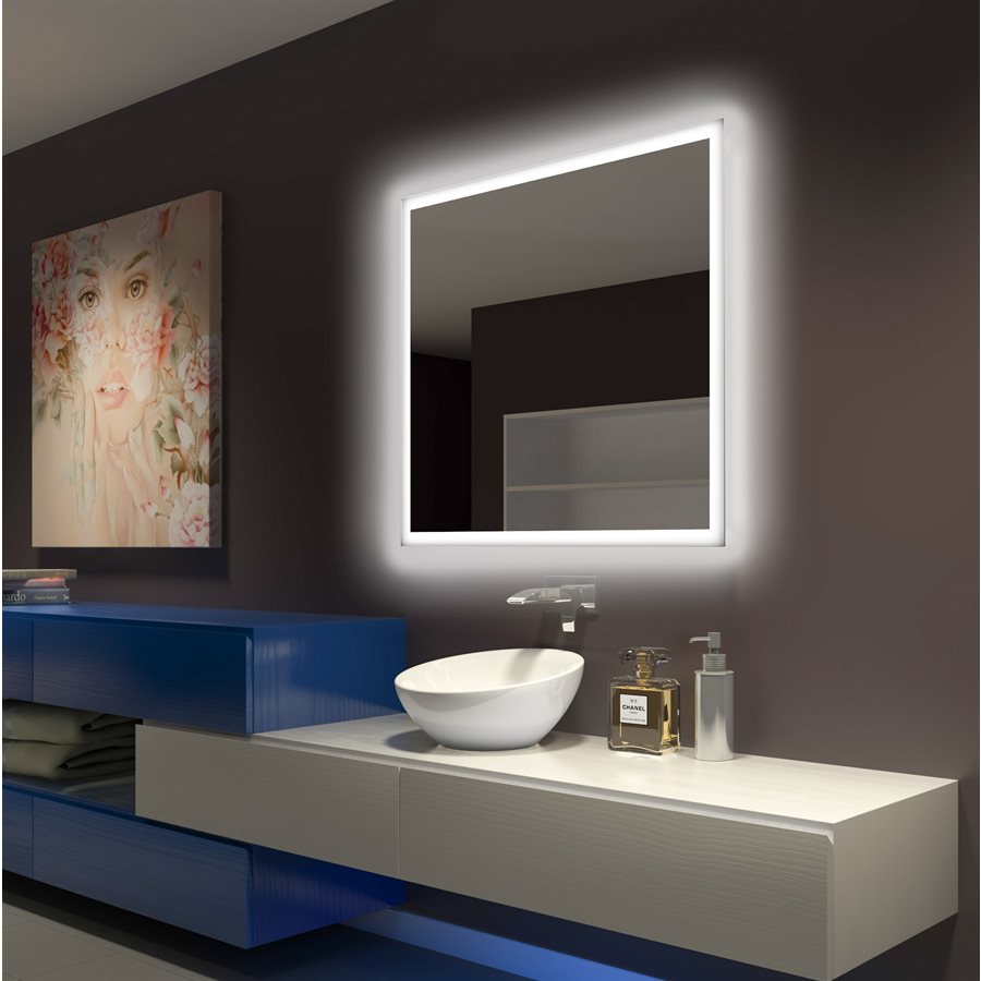 FROSTED RECTANGLE BACKLIT LED MIRROR 40X36 60K