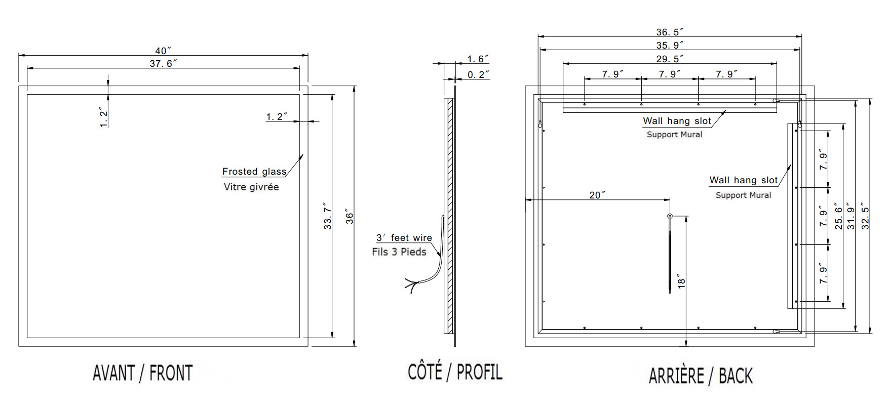 FROSTED RECTANGLE BACKLIT LED MIRROR 40X36 60K