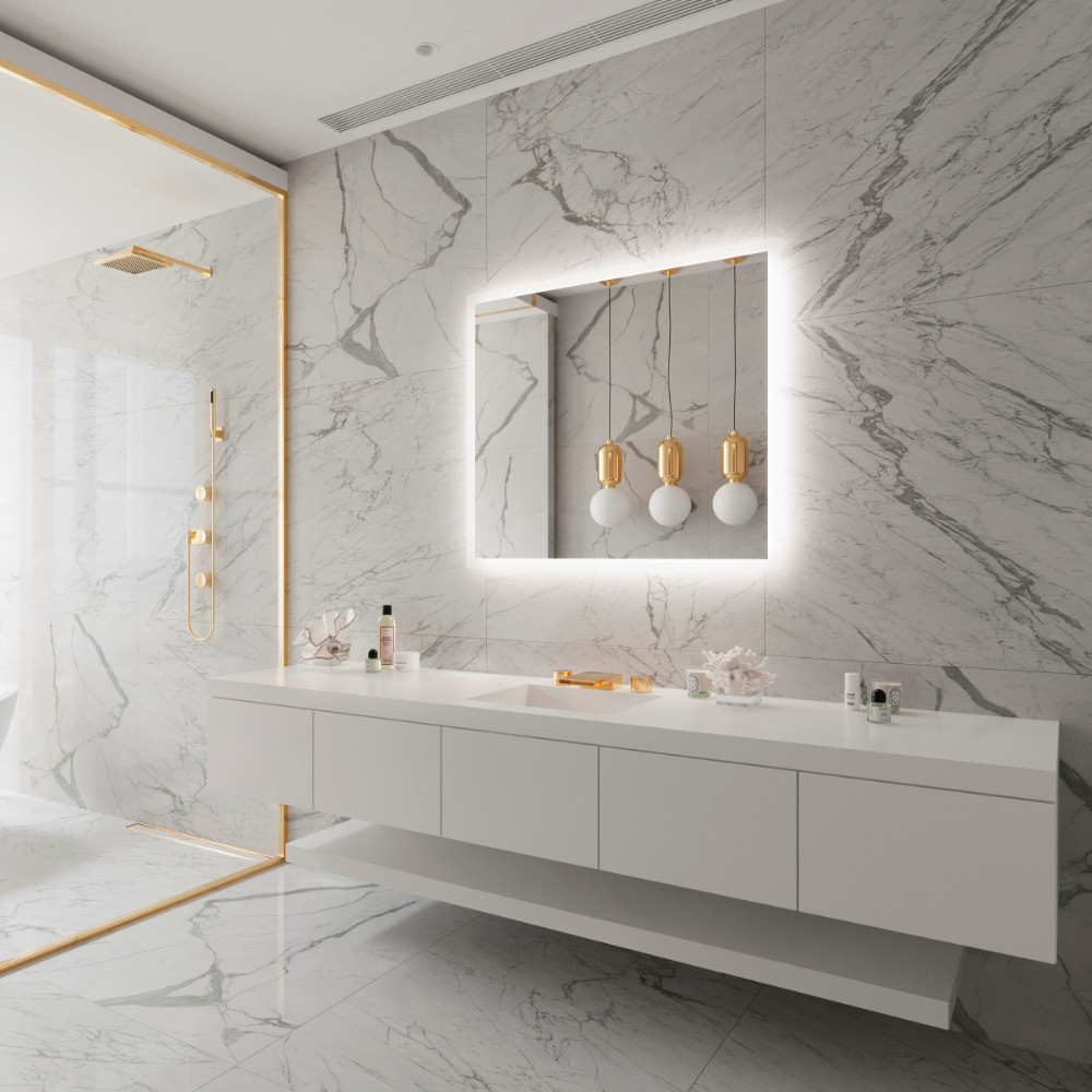 FROSTED RECTANGLE BACKLIT LED MIRROR 48X36 60K