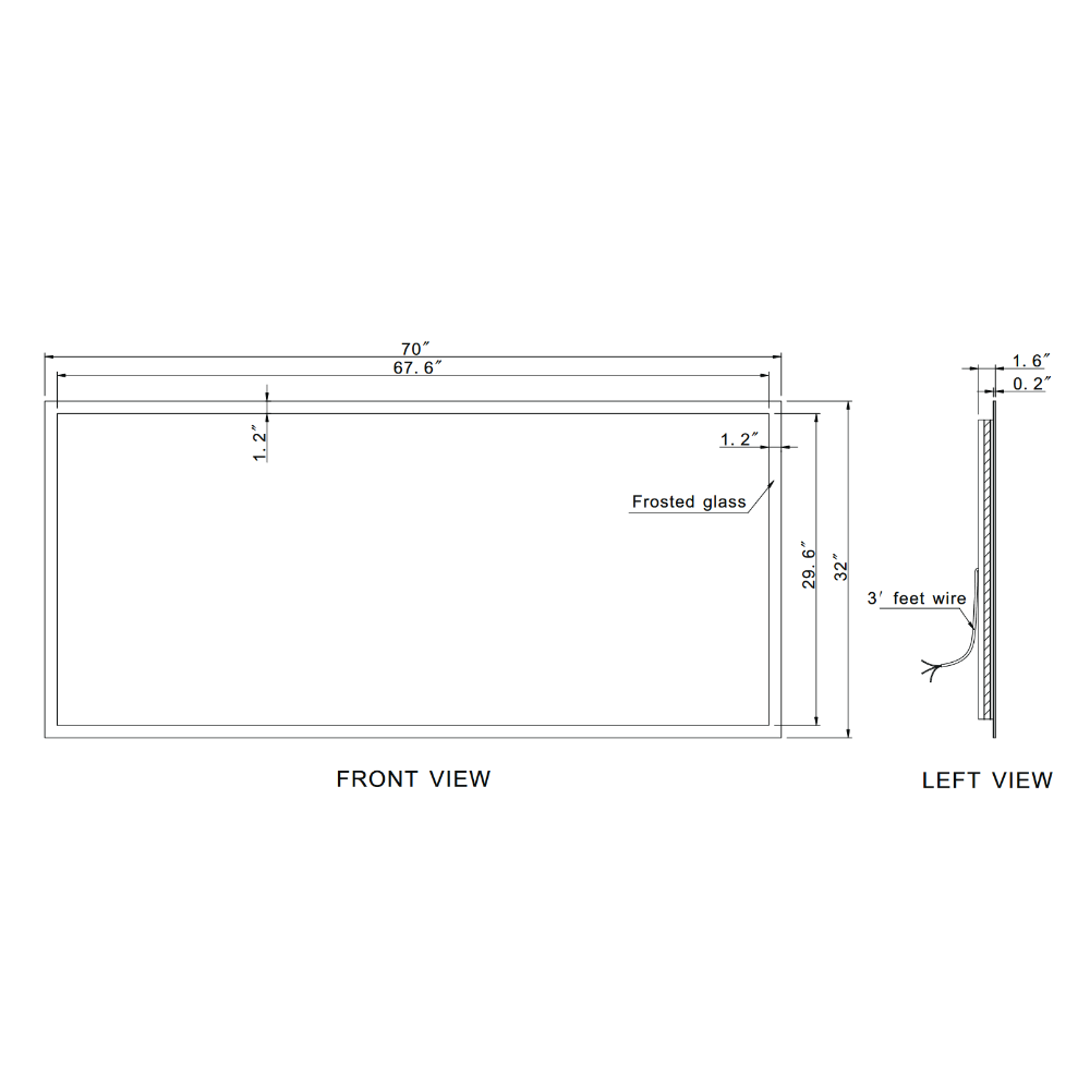 FROSTED RECTANGLE BACKLIT LED MIRROR 70X32 60K