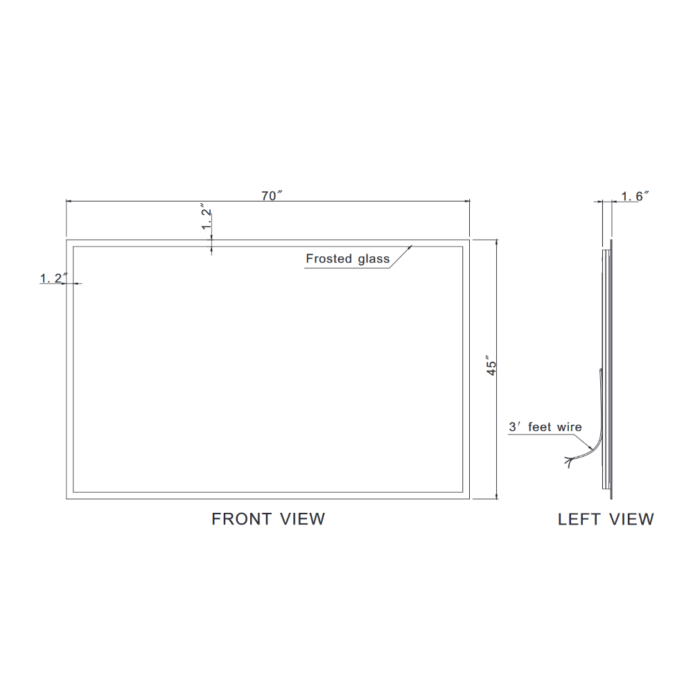 FROSTED RECTANGLE BACKLIT LED MIRROR 70X45 60K