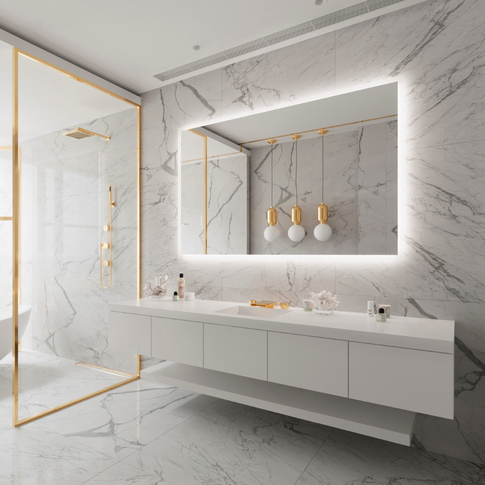 FROSTED RECTANGLE BACKLIT LED MIRROR 70X45 60K