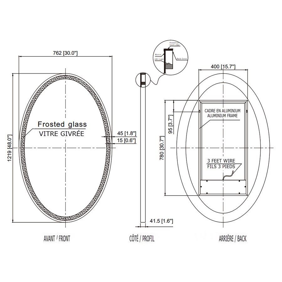 GALAXY OVAL LED MIRROR 30X48 60K