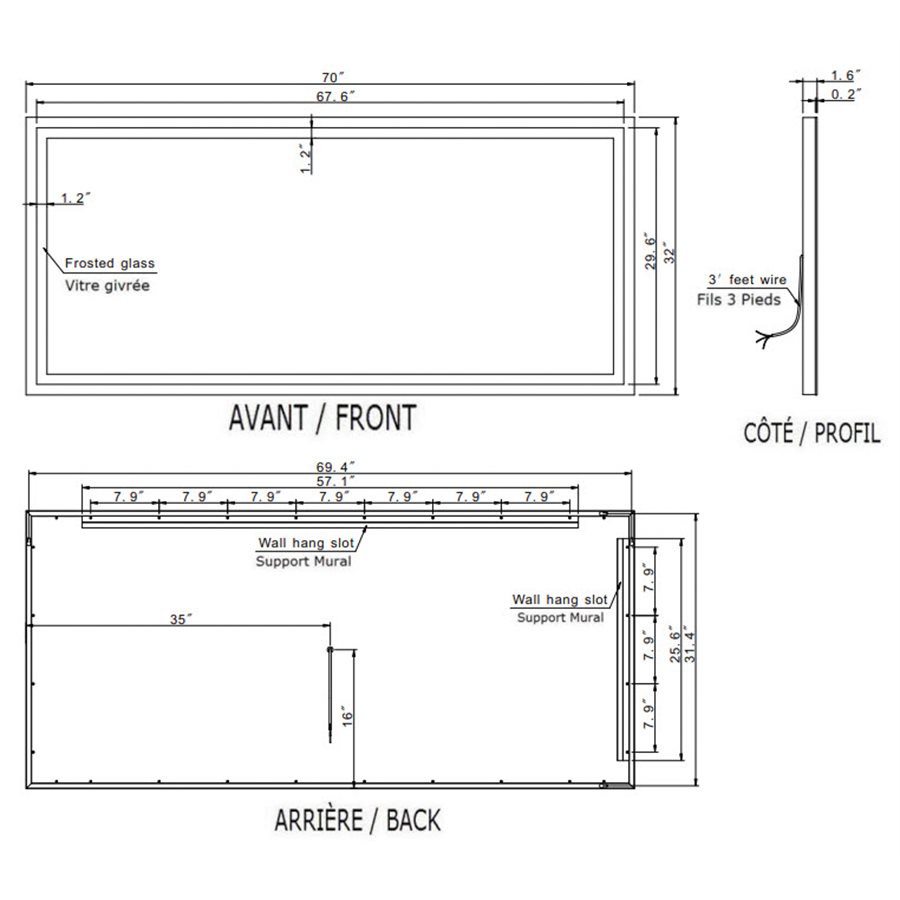 HARMONY LED MIRROR 70X32 30K