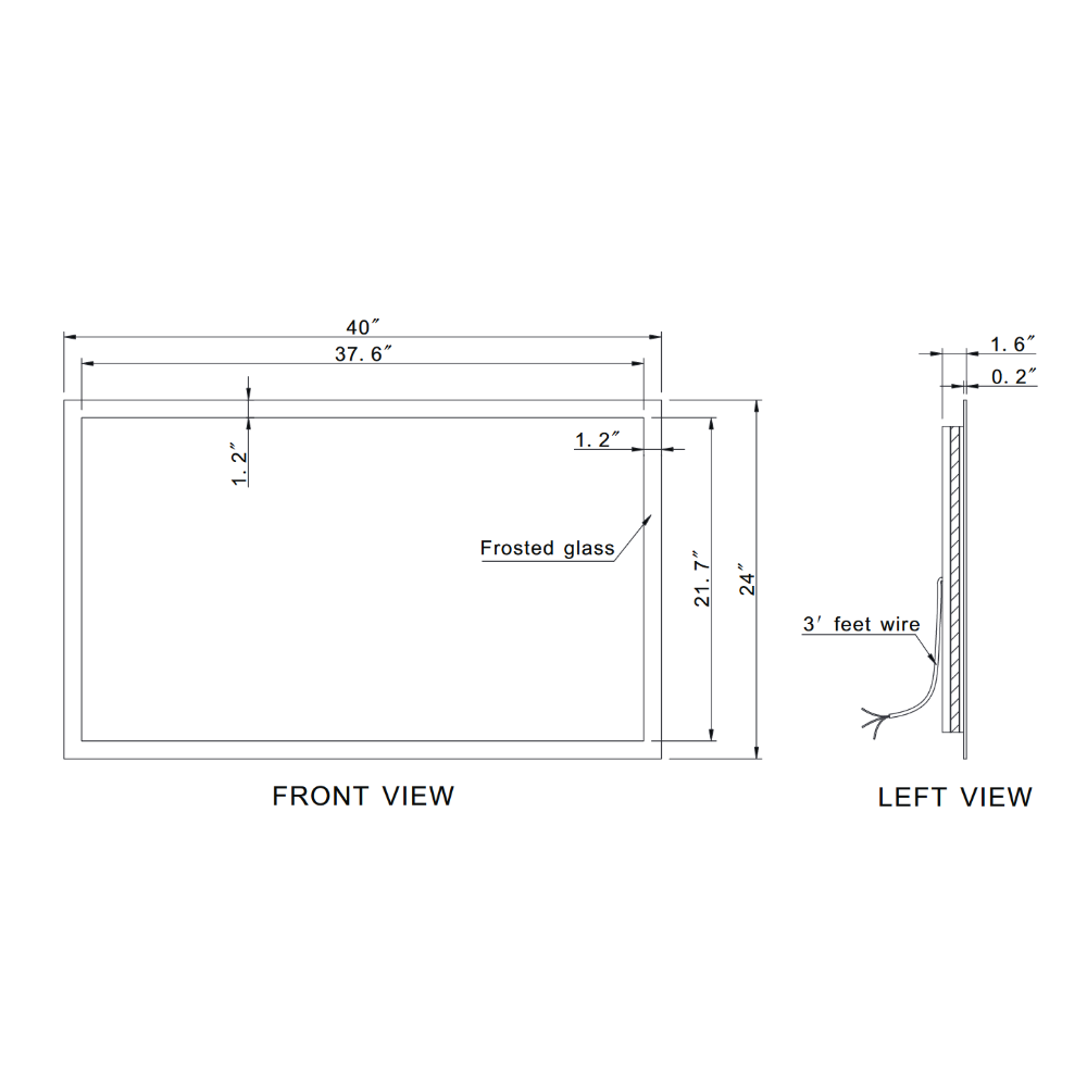 FROSTED RECTANGLE BACKLIT LED MIRROR 40X24 30K