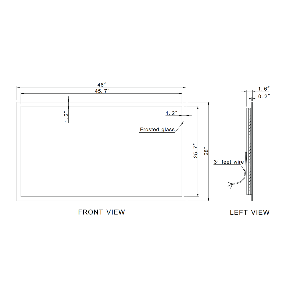 FROSTED RECTANGLE BACKLIT LED MIRROR 48X28 60K