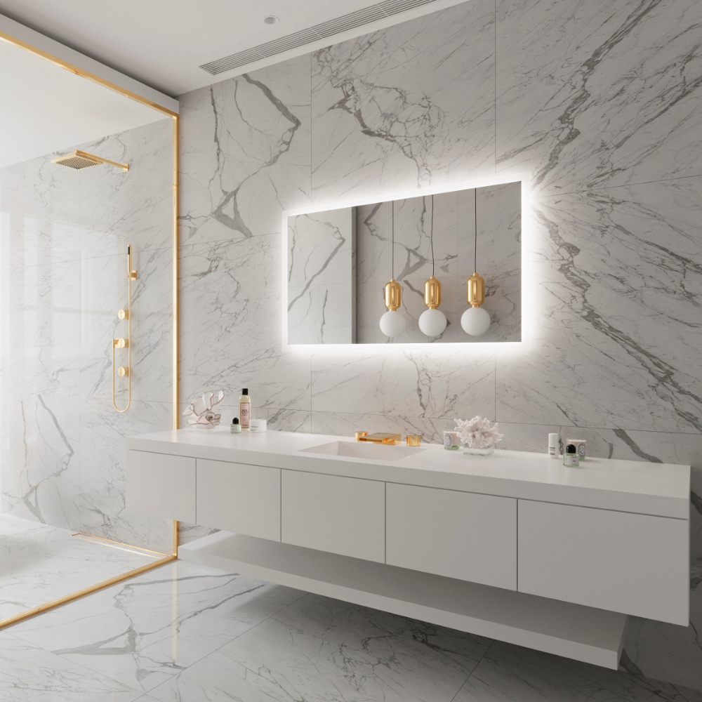 FROSTED RECTANGLE BACKLIT LED MIRROR 48X28 60K